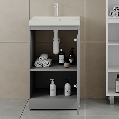 Style Line Тумба с кварцевой раковиной жасмин Батлер 50 серая Люкс антискрейтч Plus – фотография-4